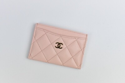Chanel SLG Flat Cardholder, Pink Caviar with Gold Hardware, New in Box GA003