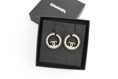Chanel Earrings CC Hoops, Rhinestones and Black Stones with Gold Hardware, New in Box GA003