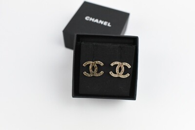Chanel Earrings Textured CC Studs, Gold Hardware, New in Box GA003