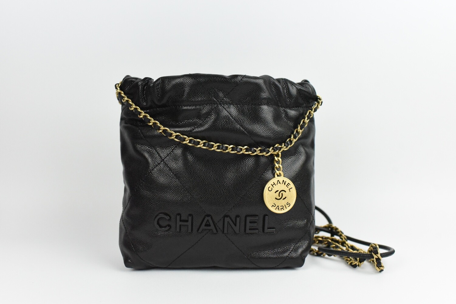 Chanel 22 Mini, Black Caviar Leather With Gold Hardware, New in