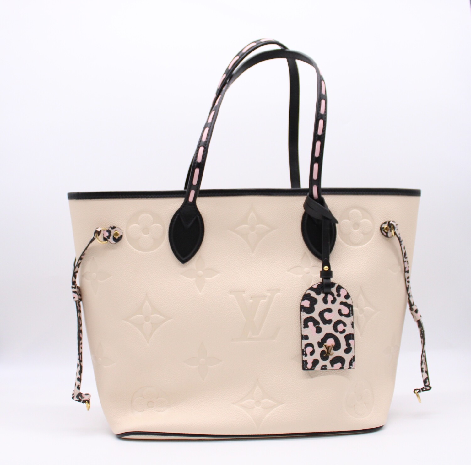 Louis Vuitton Neverfull MM, Wild at Heart White and Leopard, Preowned in Dustbag CMA001