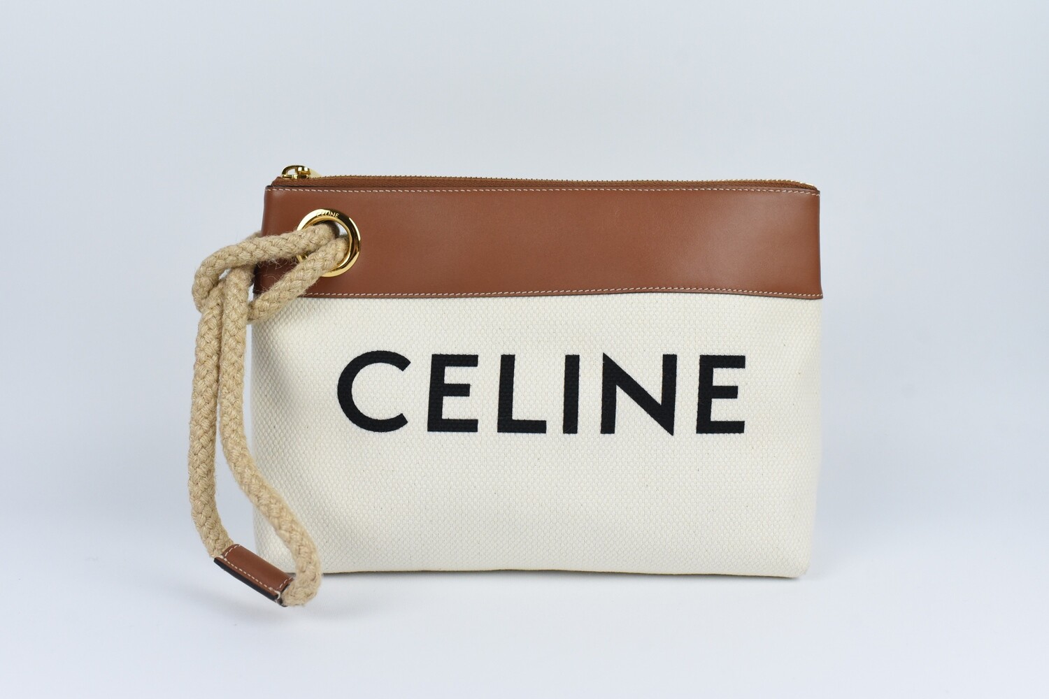 Celine Pouch, White With Leather Logo, New in Box GA001