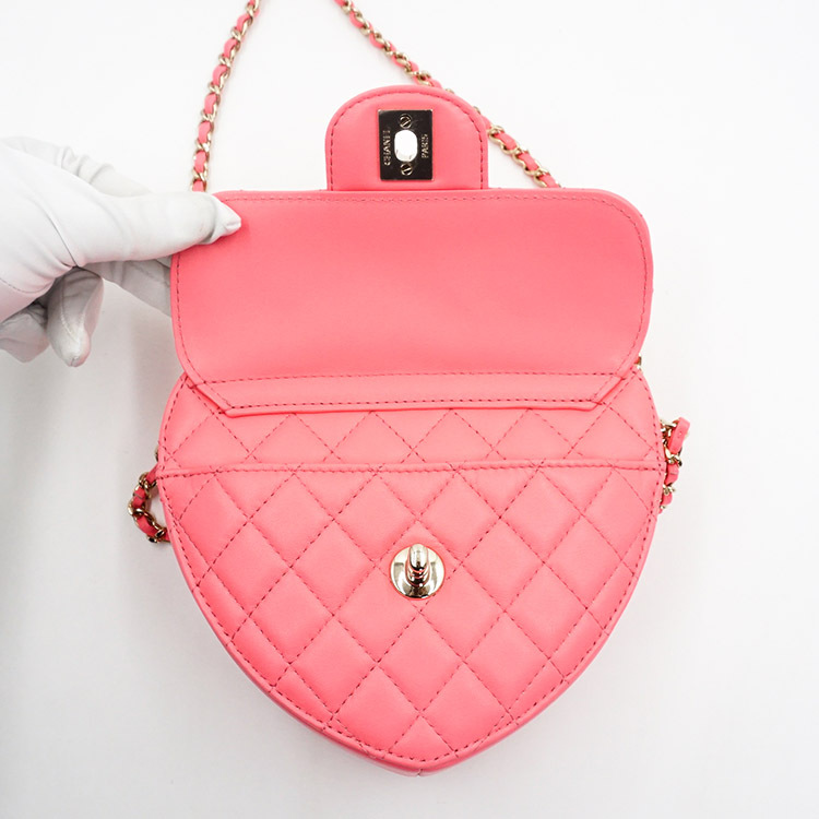 Chanel Heart Bag Large, Pink Lambskin Leather, Gold Hardware, Like