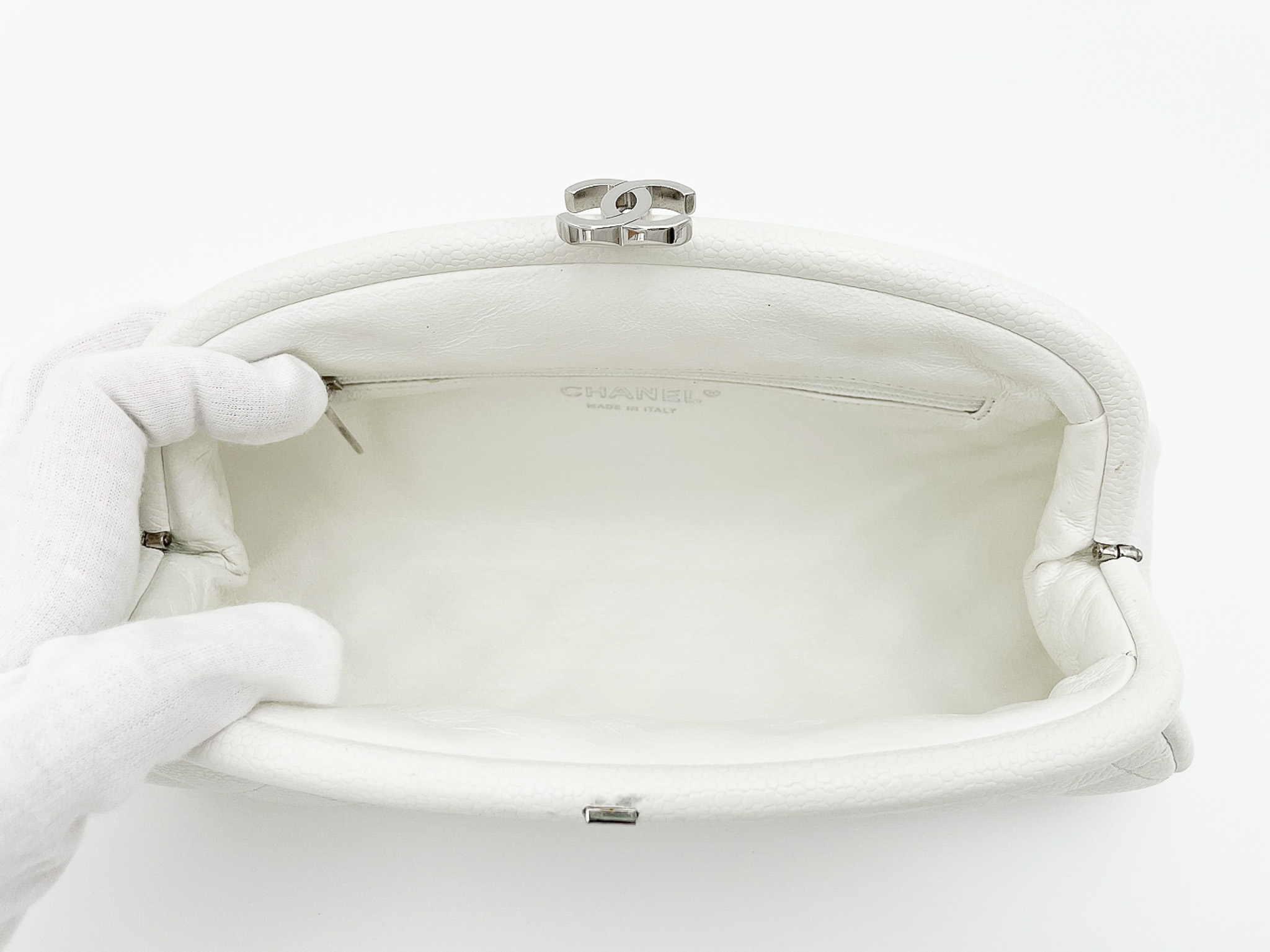 Chanel Caviar Timeless Pochette - White Shoulder Bags, Handbags - CHA572964