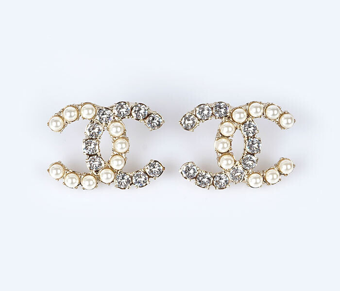 Chanel Earrings CC Studs, Rhinestones and Pearls with Gold Hardware, New in  Box GA001P