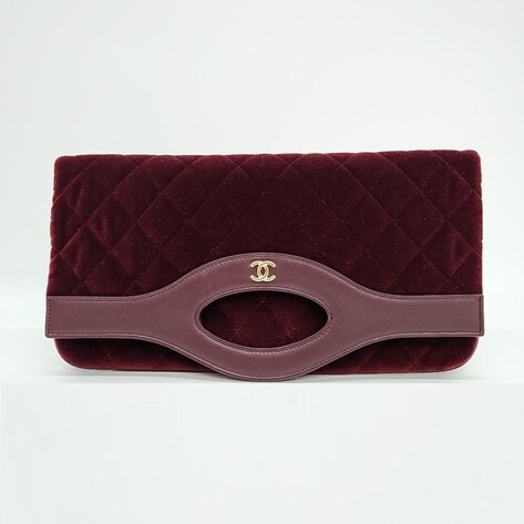 Chanel 31 Clutch, Red Velvet with Gold Hardware, Preowned in Box