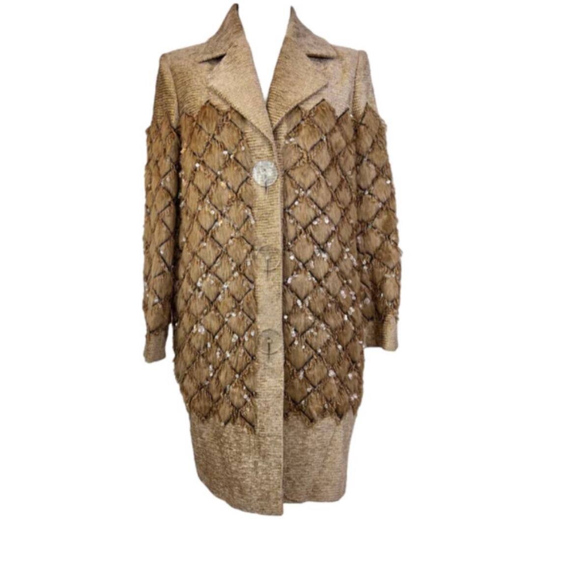 Chanel Coat, Gold with Sequin, Size 36, Preowned ST001 (ships duty free from London)
