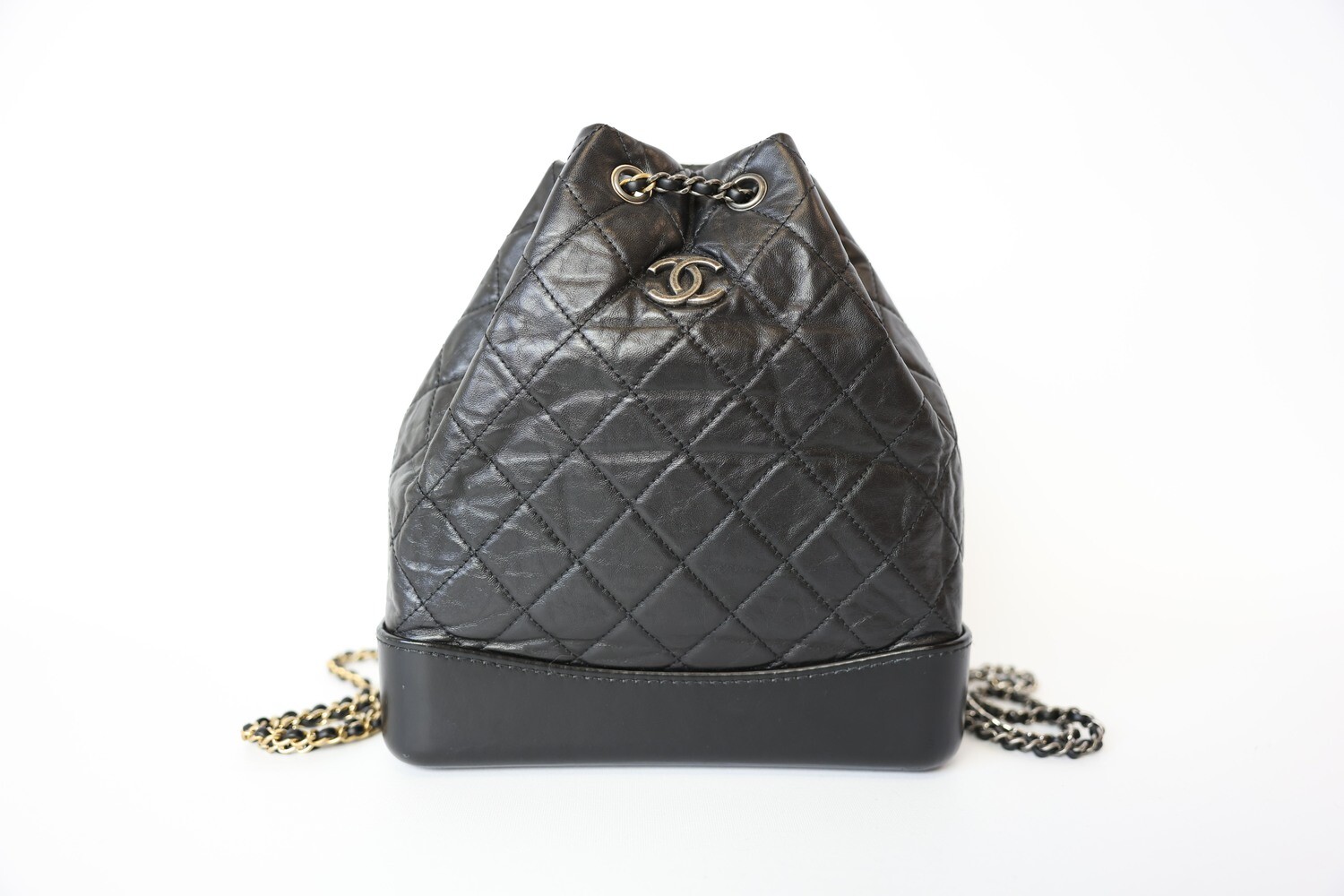 Chanel Gabrielle Backpack Medium, Black Calfskin with Mixed Hardware, Preowned in Dustbag WA001