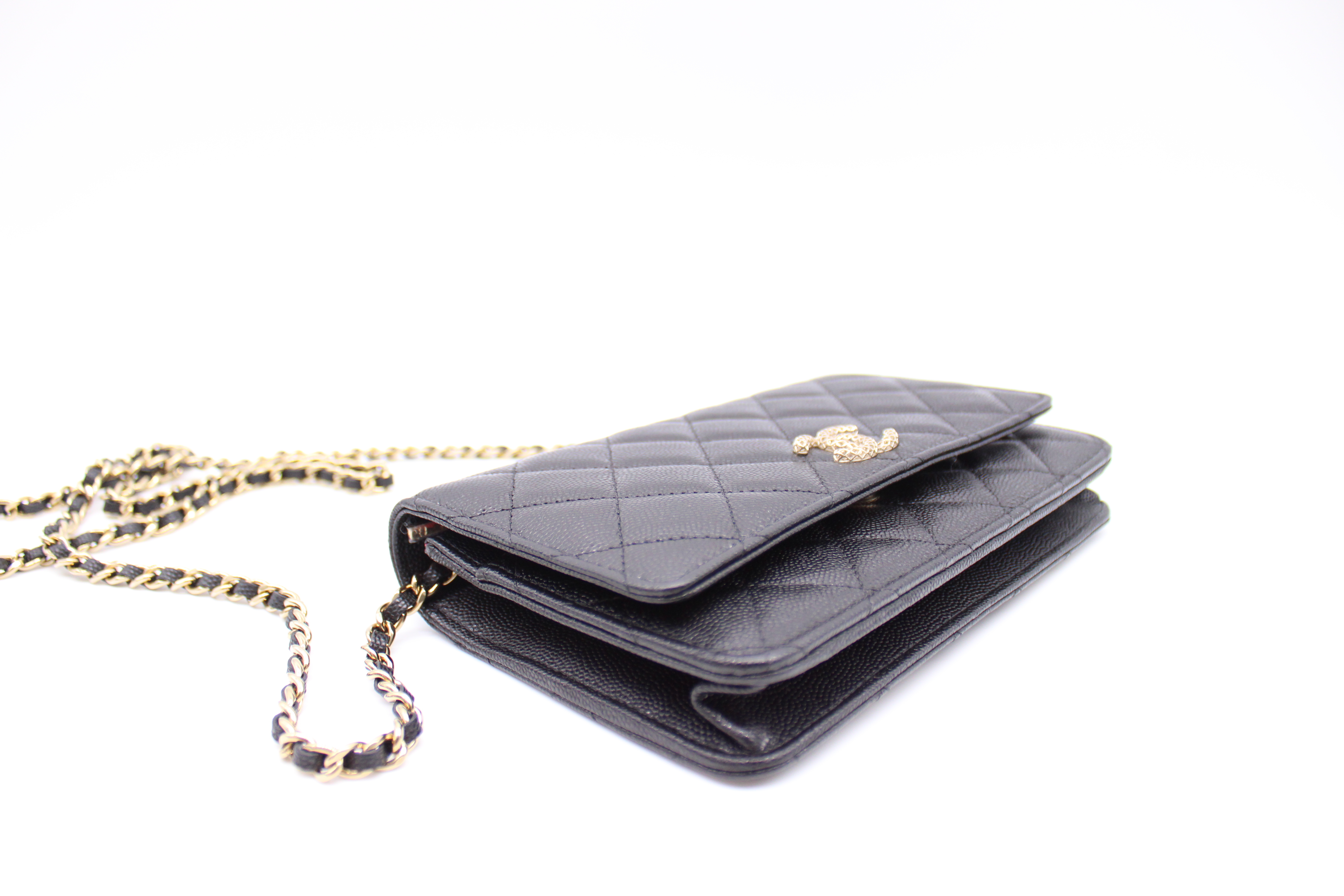 Chanel Black Caviar Leather WOC Wallet On Chain Crossbody Bag GHW
