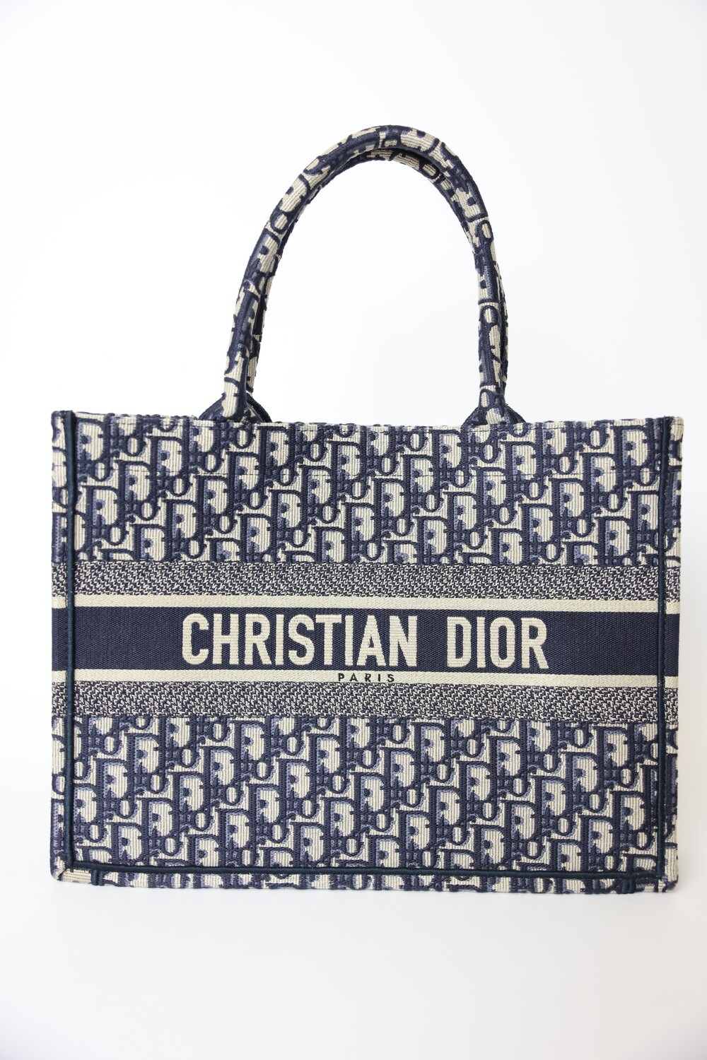 Christian Dior Book Tote, Navy Oblique Canvas, Preowned in Dustbag WA001