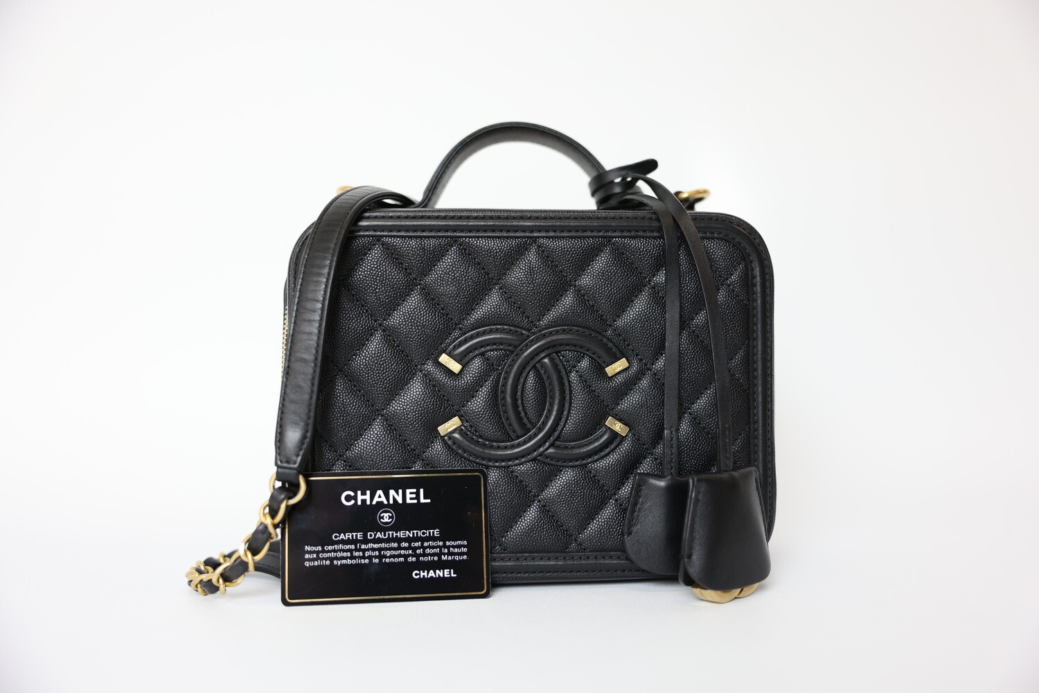 IGLIVE Chanel Filigree Vanity Medium, Black Caviar with Gold Hardware, Preowned in Box CMA001