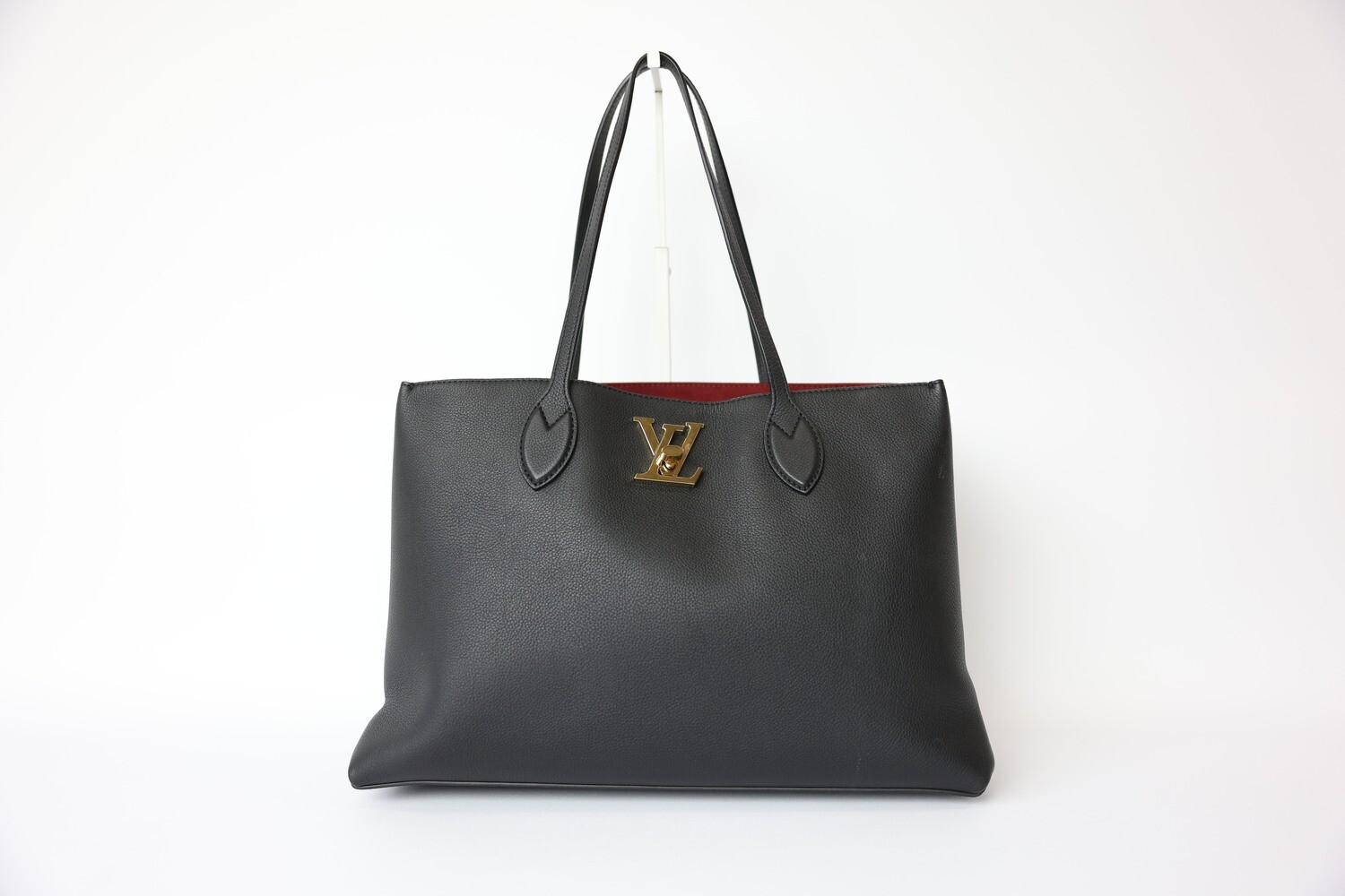 Louis Vuitton Lockme Tote, Black Leather with Gold Hardware, Preowned in Box WA001