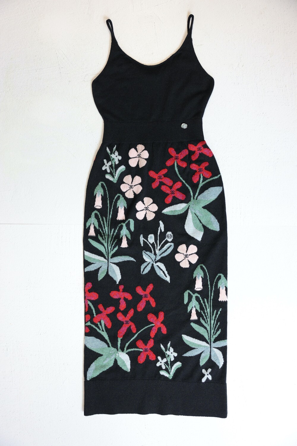 Chanel RTW Floral Cashmere Tank Dress, Black, Size 36, New with Tags WA001