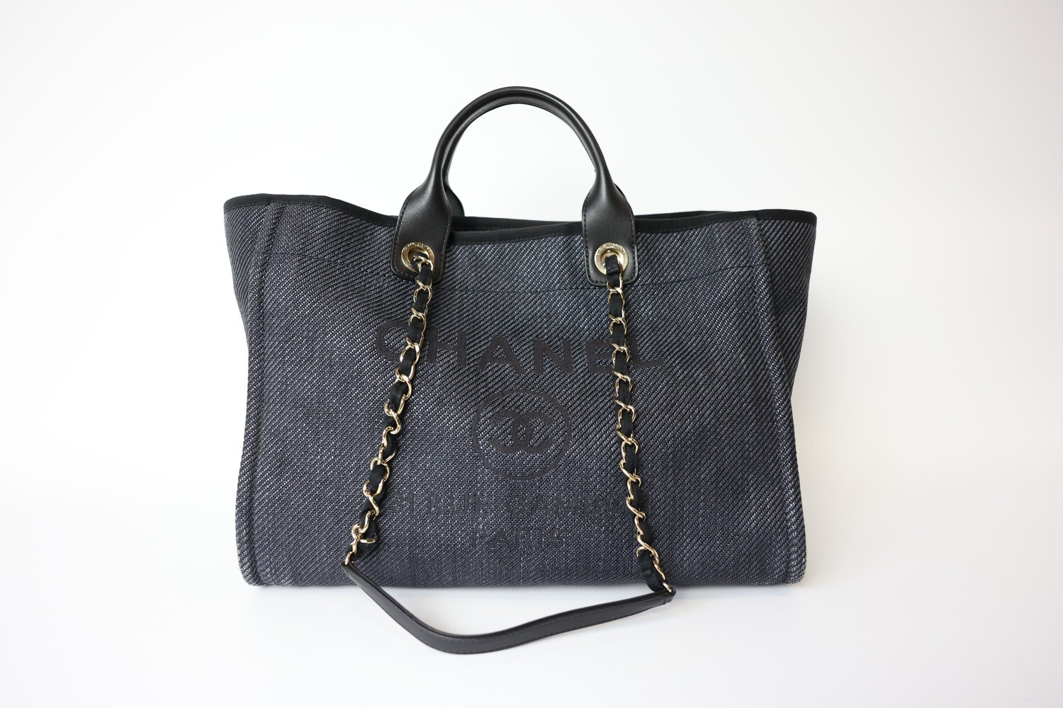 IGLIVE Chanel Deauville Large, Black Canvas with Gold Hardware, Preowned No Dustbag WA001