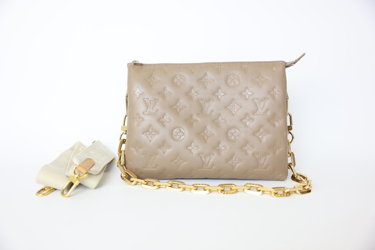 Louis Vuitton Coussin PM Taupe Leather With Gold Hardware Preowned In Dustbag WA001