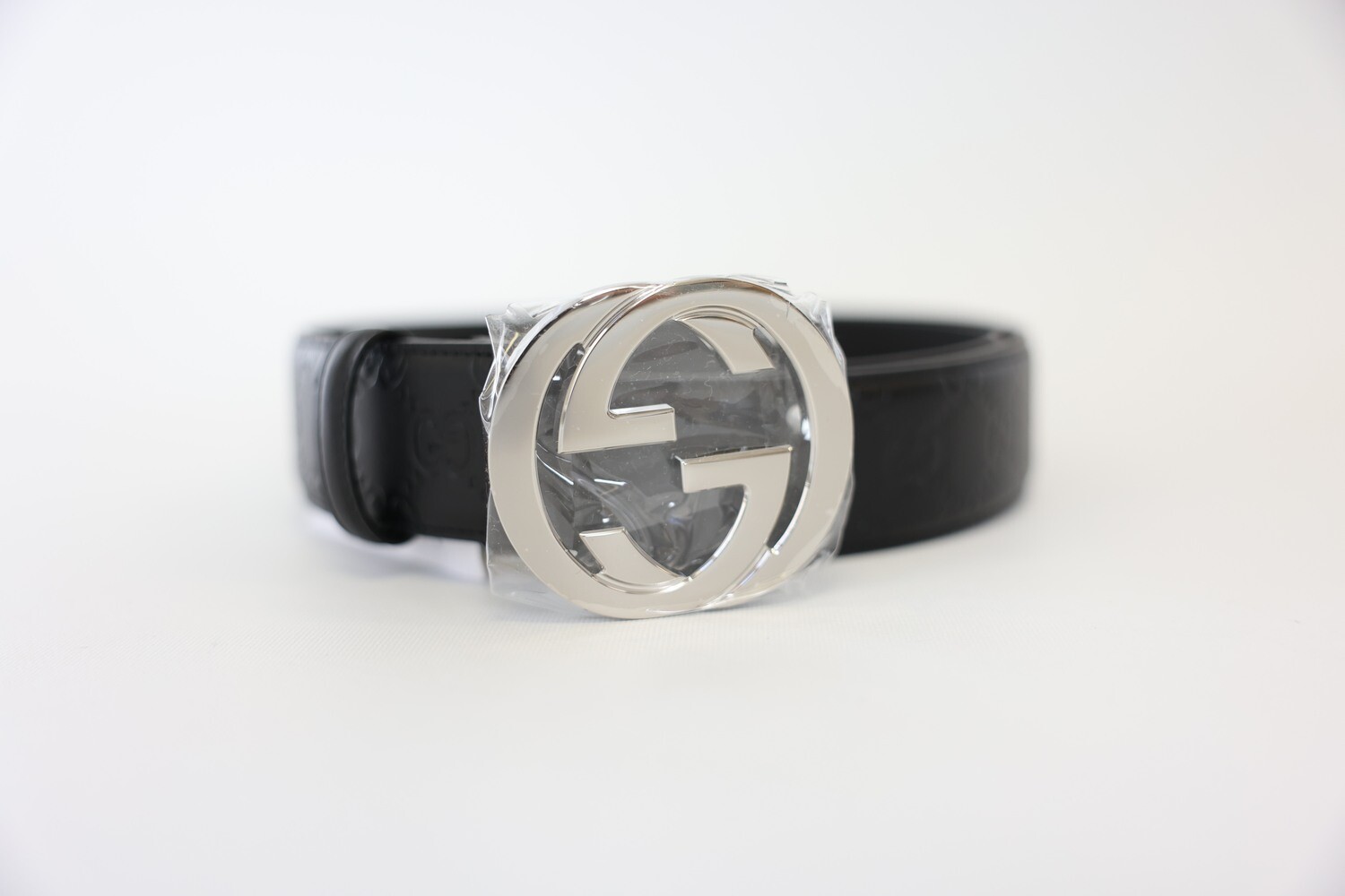 Gucci Interlocking Belt, Black with Silver Buckle, New in Dustbag WA001