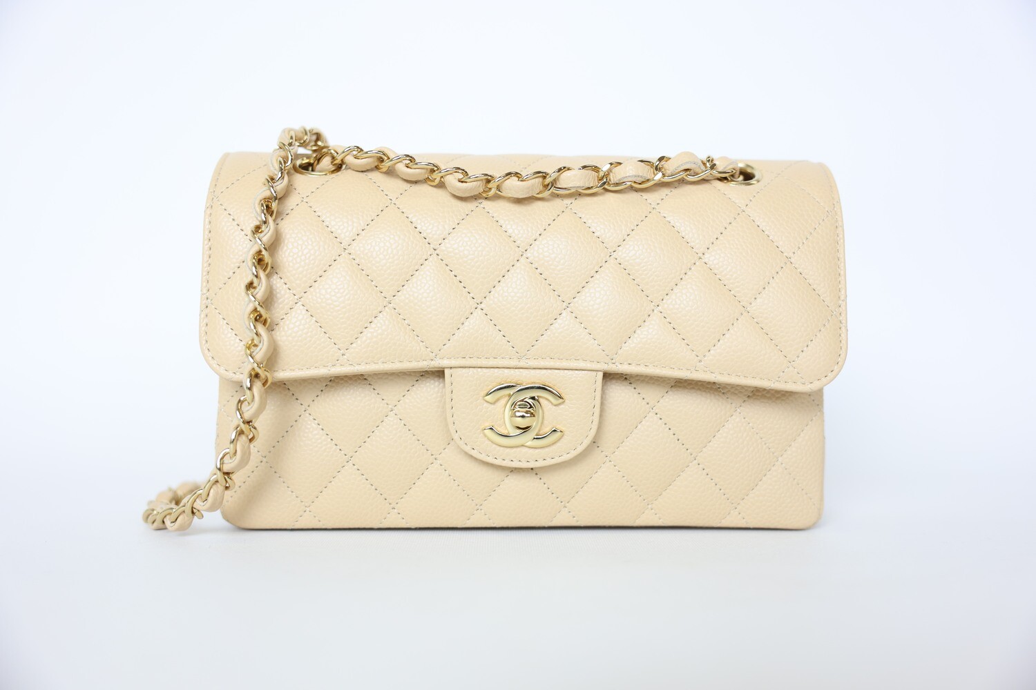 Chanel Classic Small, Beige Caviar with Gold Hardware, New in Box