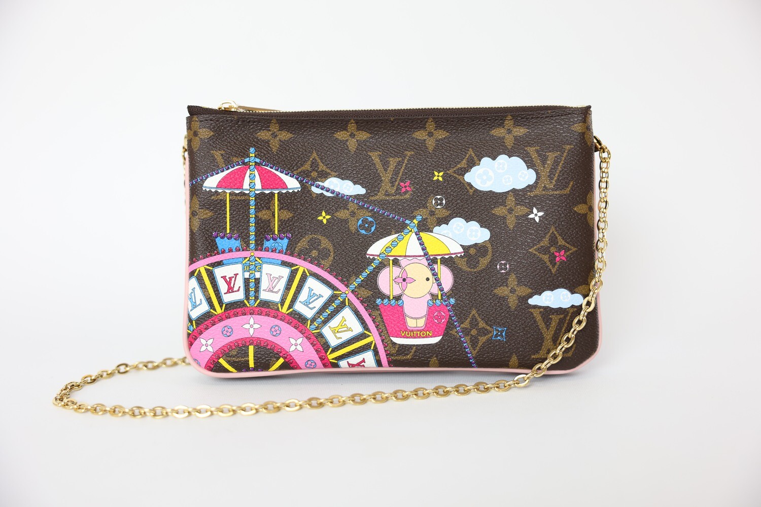 Louis Vuitton Double Zip Pouch, 2020 Holiday Ferris Wheel, Preowned in Dustbag WA001