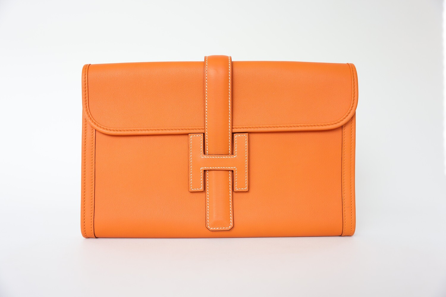 Hermes Jige Elan Clutch PM, Orange Swift Leather, Preowned in Box WA001