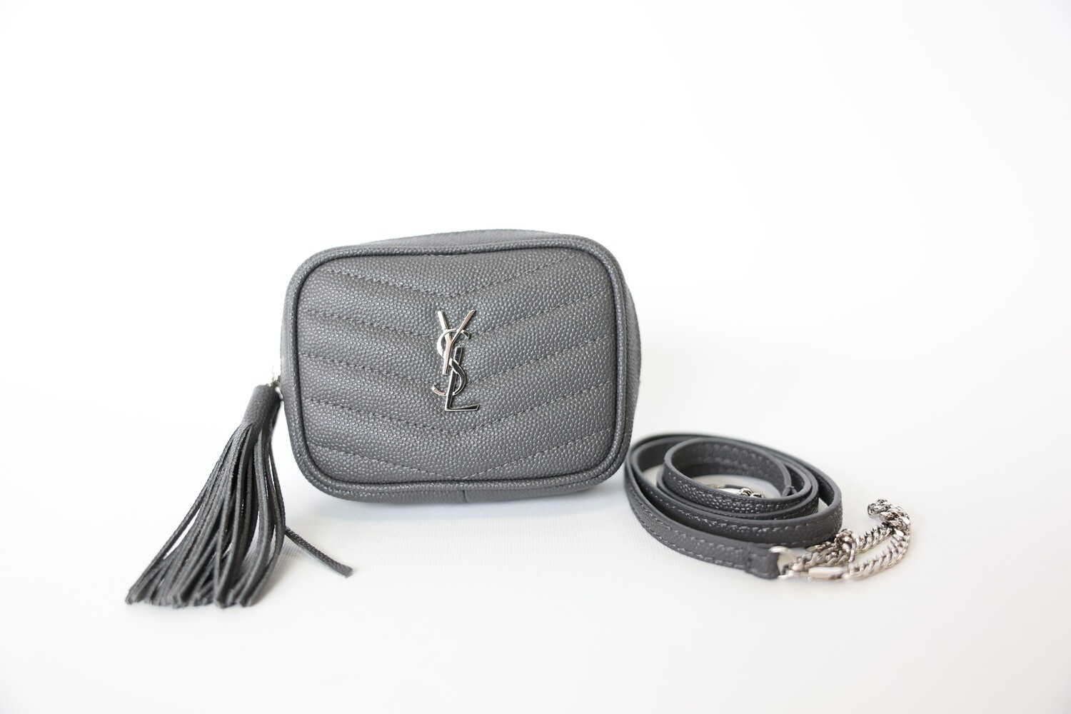 Saint Laurent Lou Camera Bag Micro, Gray With Silver Hardware, Preowned
