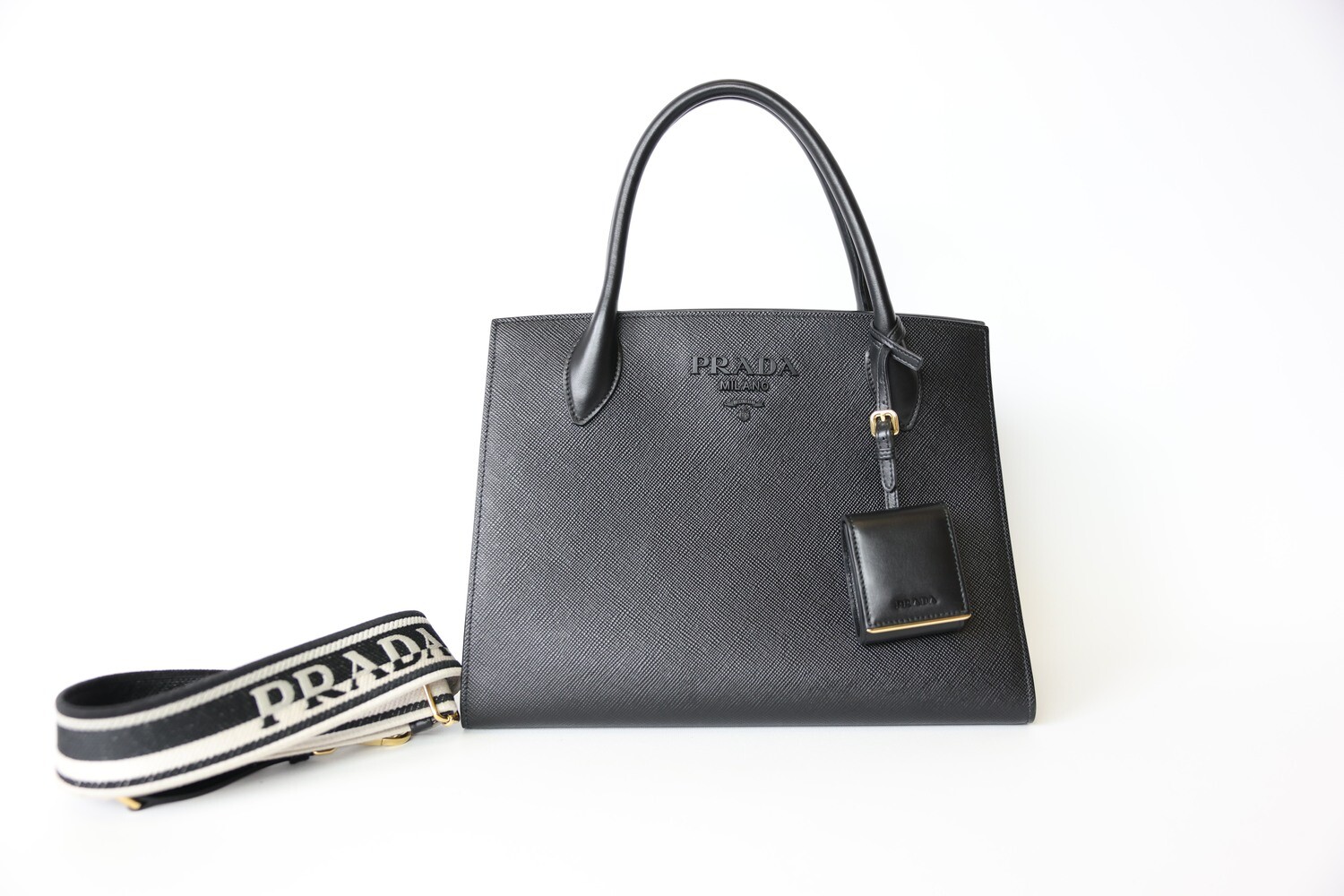 Prada Monochrome Tote Medium, Black, Preowned in Dustbag WA001