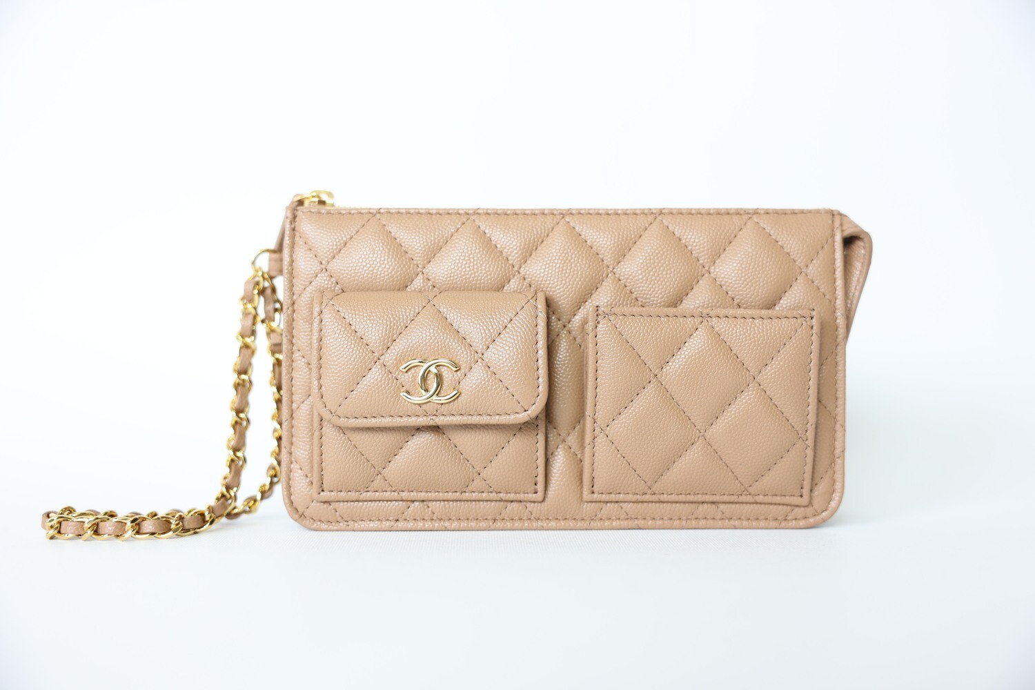 Chanel Wristlet Clutch Camel Caviar With Gold Hardware, Preowned In Dustbag WA001 Julia Rose