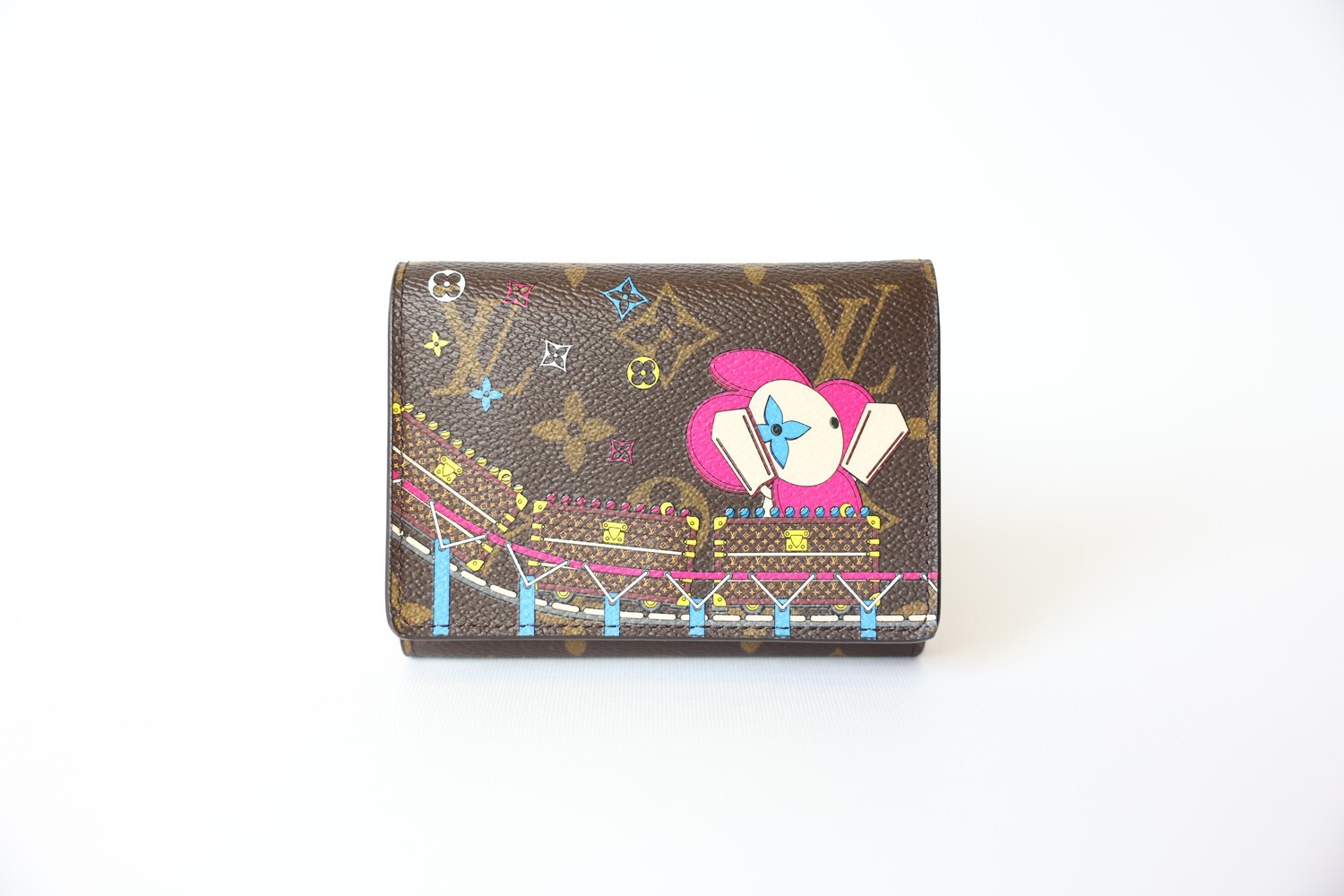 Louis Vuitton Compact Victorine Wallet, Roller Coaster Monogram, Preowned No Dustbag WA001