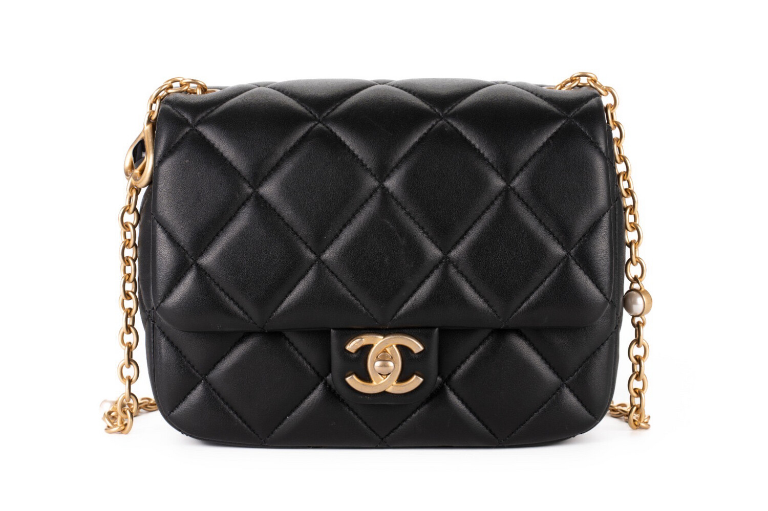 Chanel Seasonal Heart Bag, Black With Pearl Chain, Preowned In Box