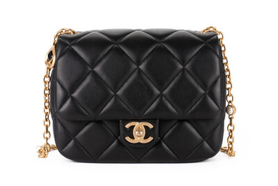 Chanel Seasonal Heart Bag, Black With Pearl Chain, Preowned In Box (Ships Duty Free From London)