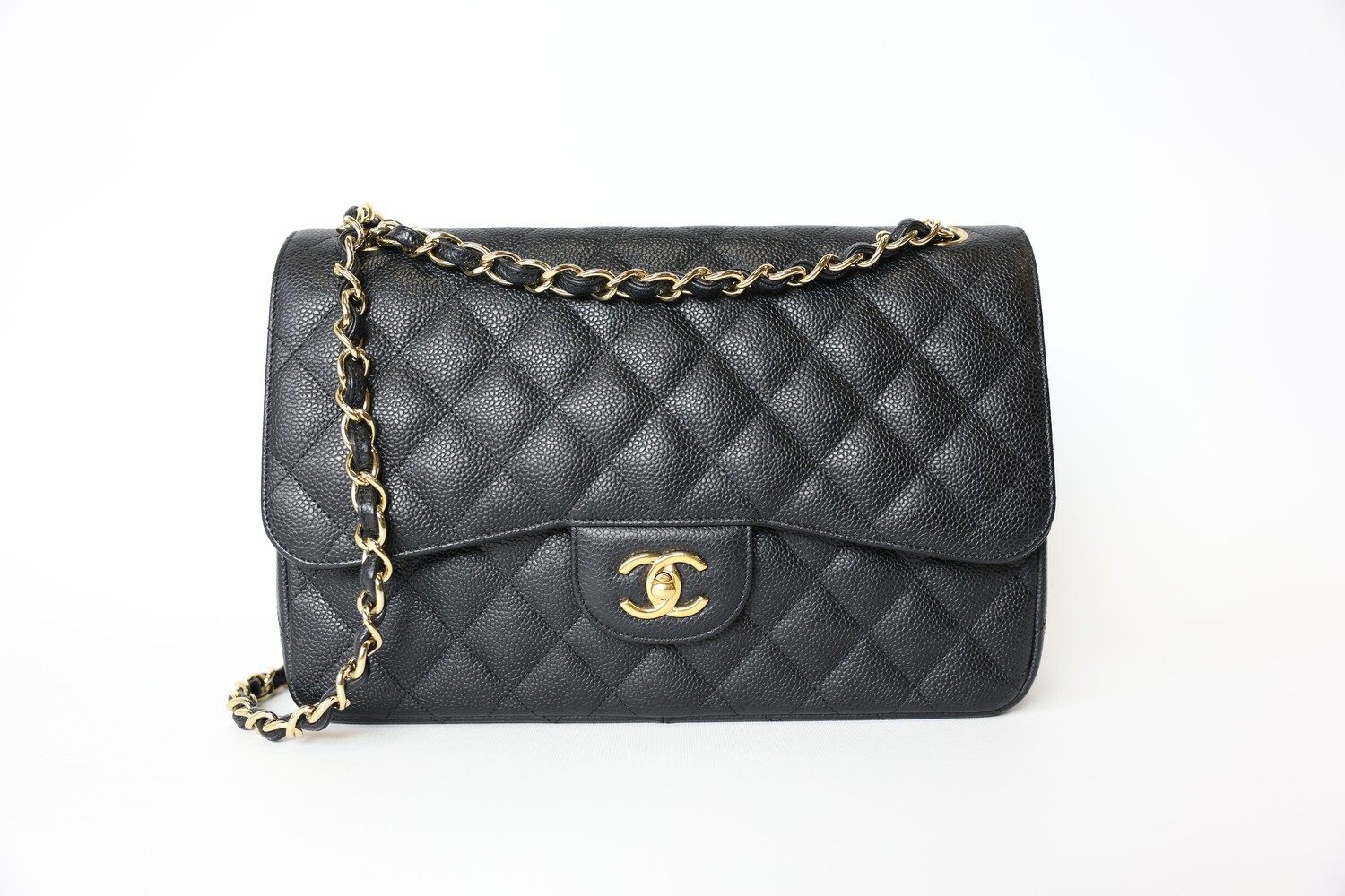 Chanel Classic Jumbo, Black Caviar with Gold Hardware, Preowned in Box WA001
