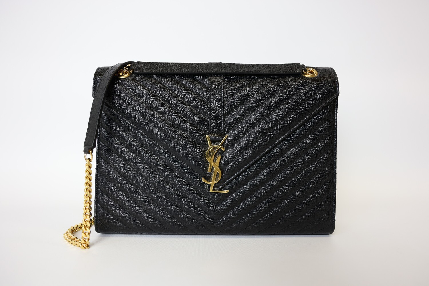 Saint Laurent Cassandre Envelope Flap Large, Black with Gold Hardware, Preowned in Dustbag WA001
