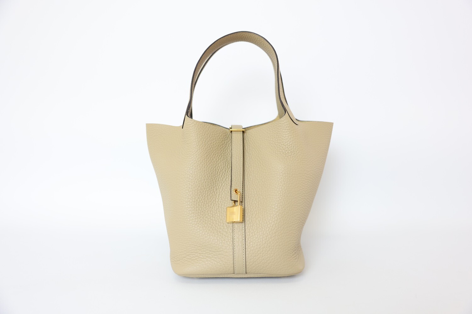 Hermes Picotin Lock 22, Beige Trench Clemence MM With Gold Hardware, Preowned In Box, WA001