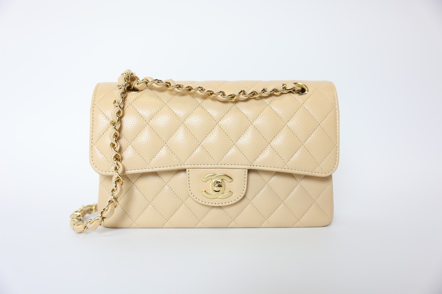 IGLIVE Chanel Classic Small, Beige Caviar with Gold Hardware, Preowned in Box WA001