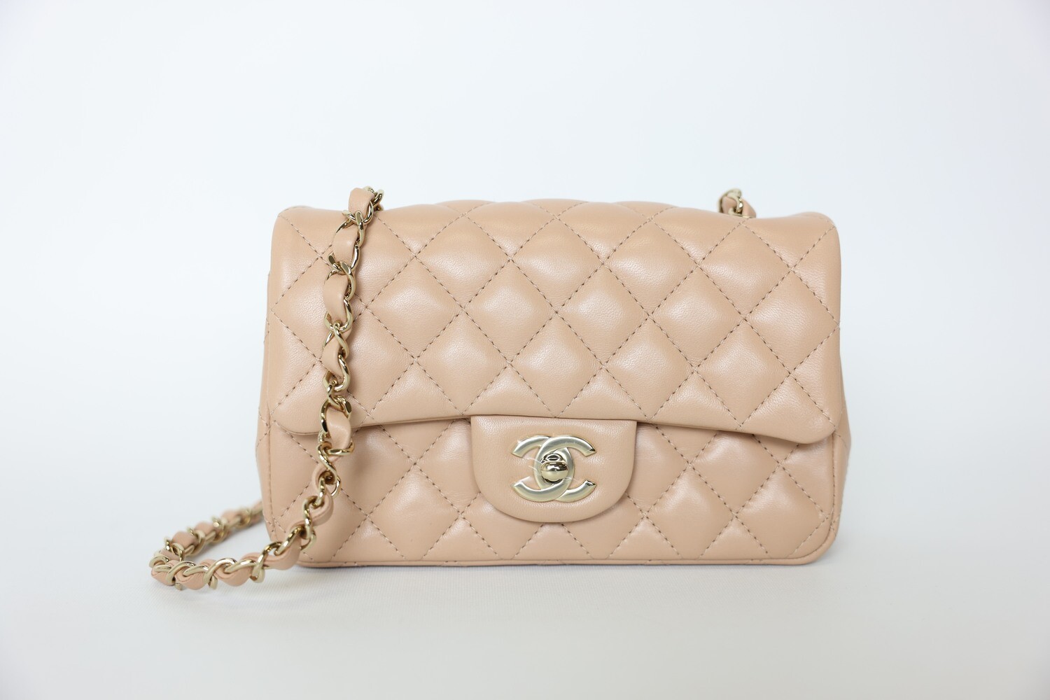 Chanel Classic Mini Rectangular, Beige Lambskin with Gold Hardware, New in Box WA001