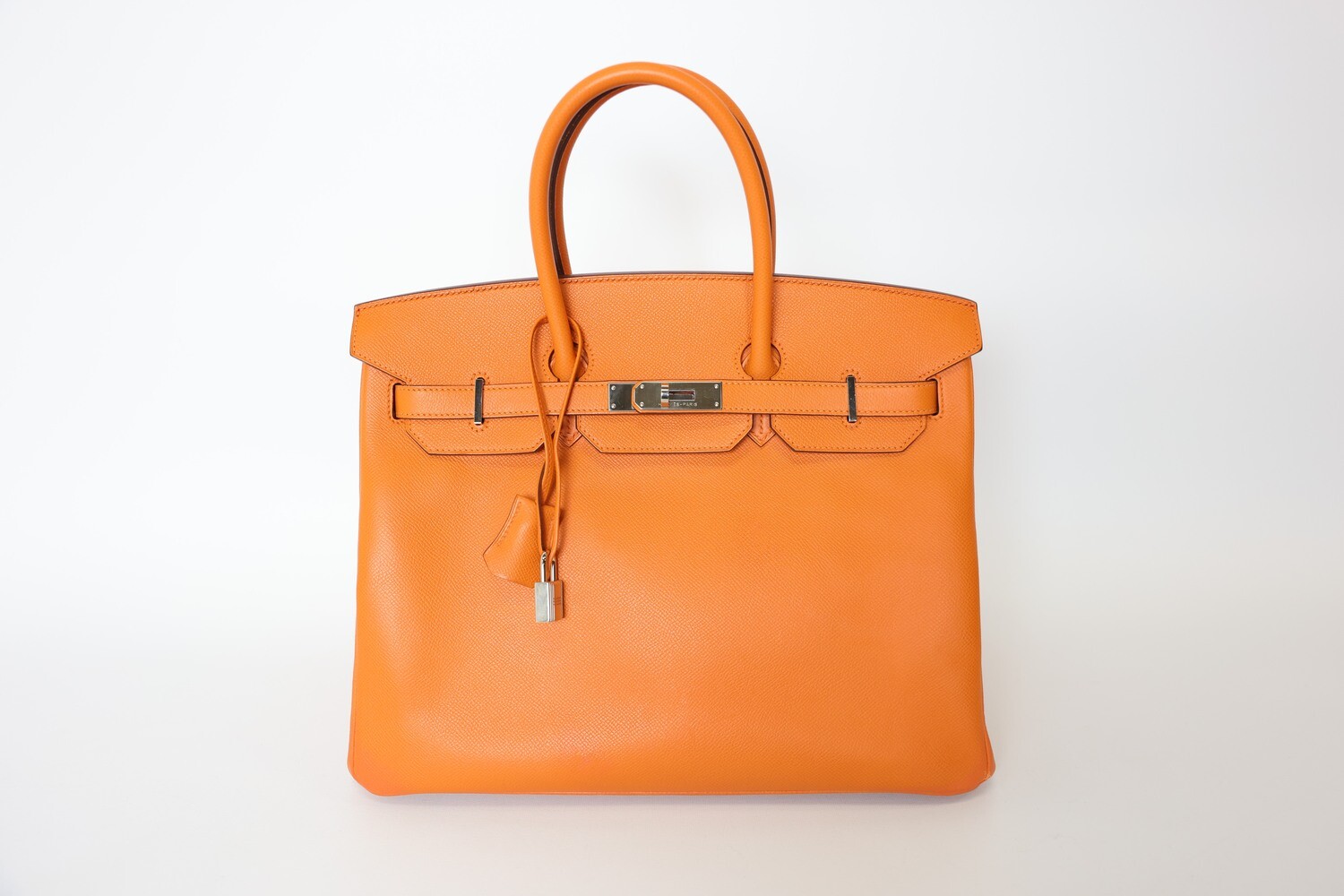Hermes Birkin 35, Feu Orange Epsom Leather with Palladium Hardware, 2013 Q Square Stamp, Preowned in Box WA001
