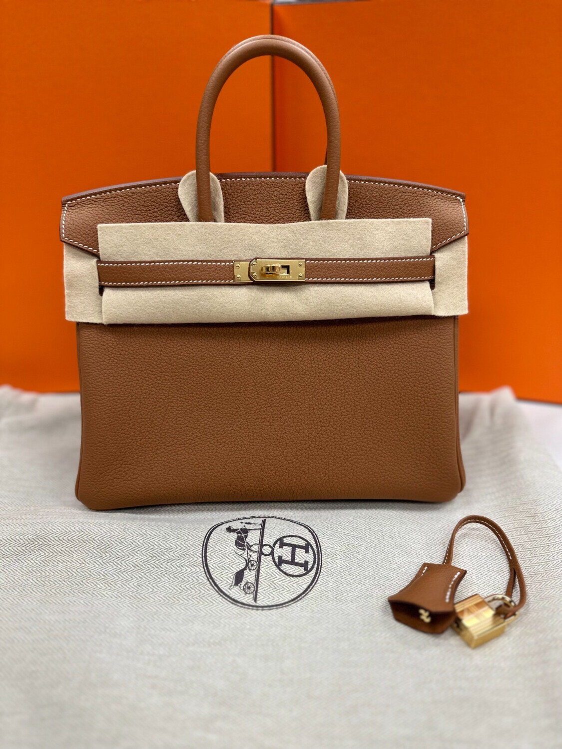 Hermes Birkin 25 Gold Togo Leather, Gold Hardware, New In Box (B Stamp) (Insured Shipping Included)