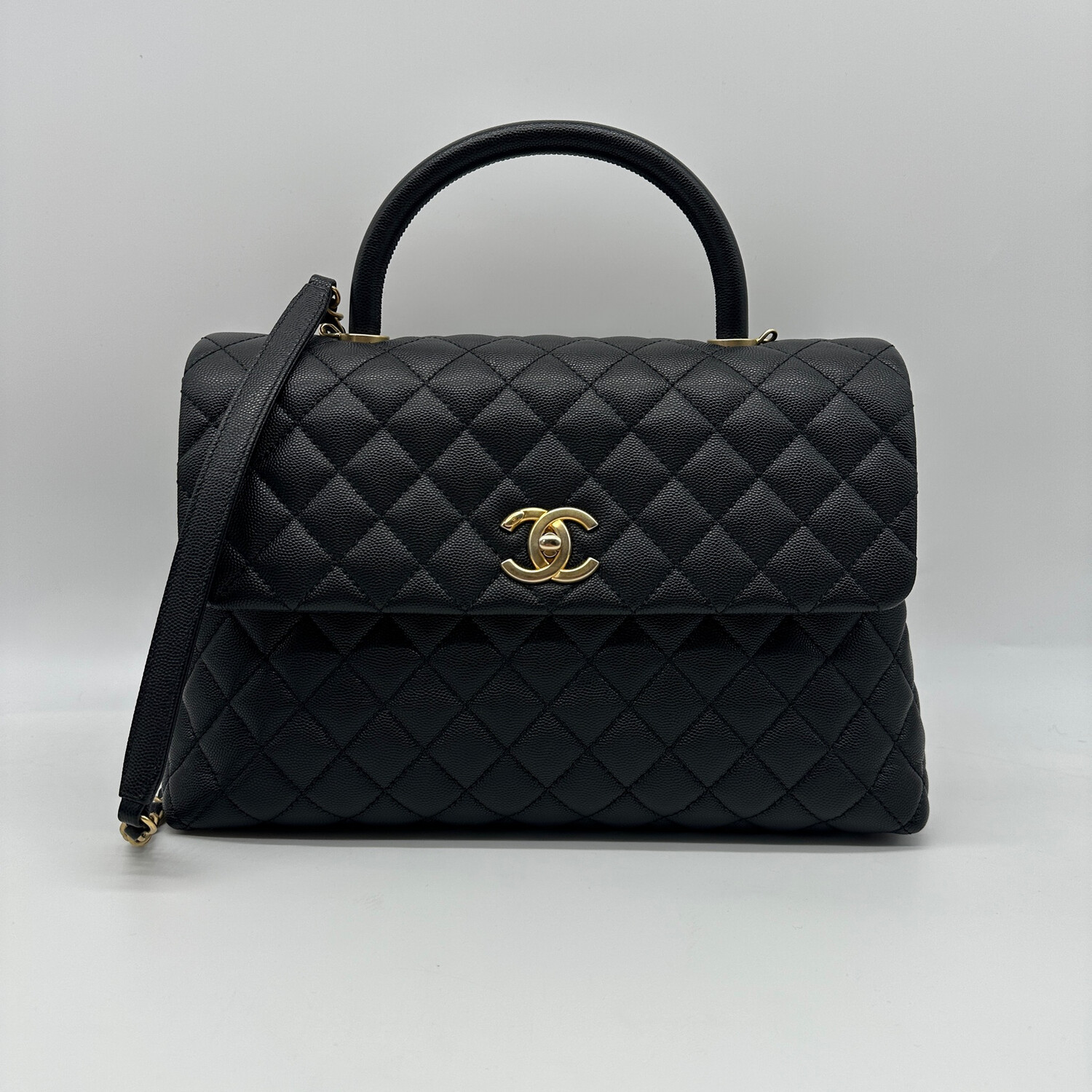 Chanel Coco Handle Large (Medium), Black Caviar Leather, Gold Hardware, Preowned in Box MA001