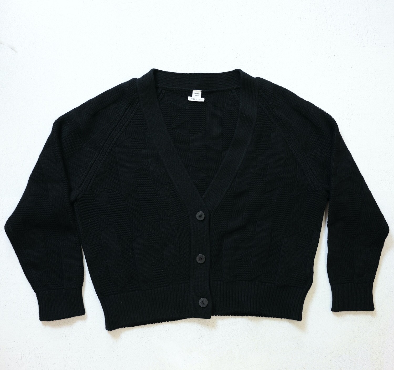 Hermes &quot;H&quot; Knit Cardigan, Black Wool, Size 42, New in Box WA001