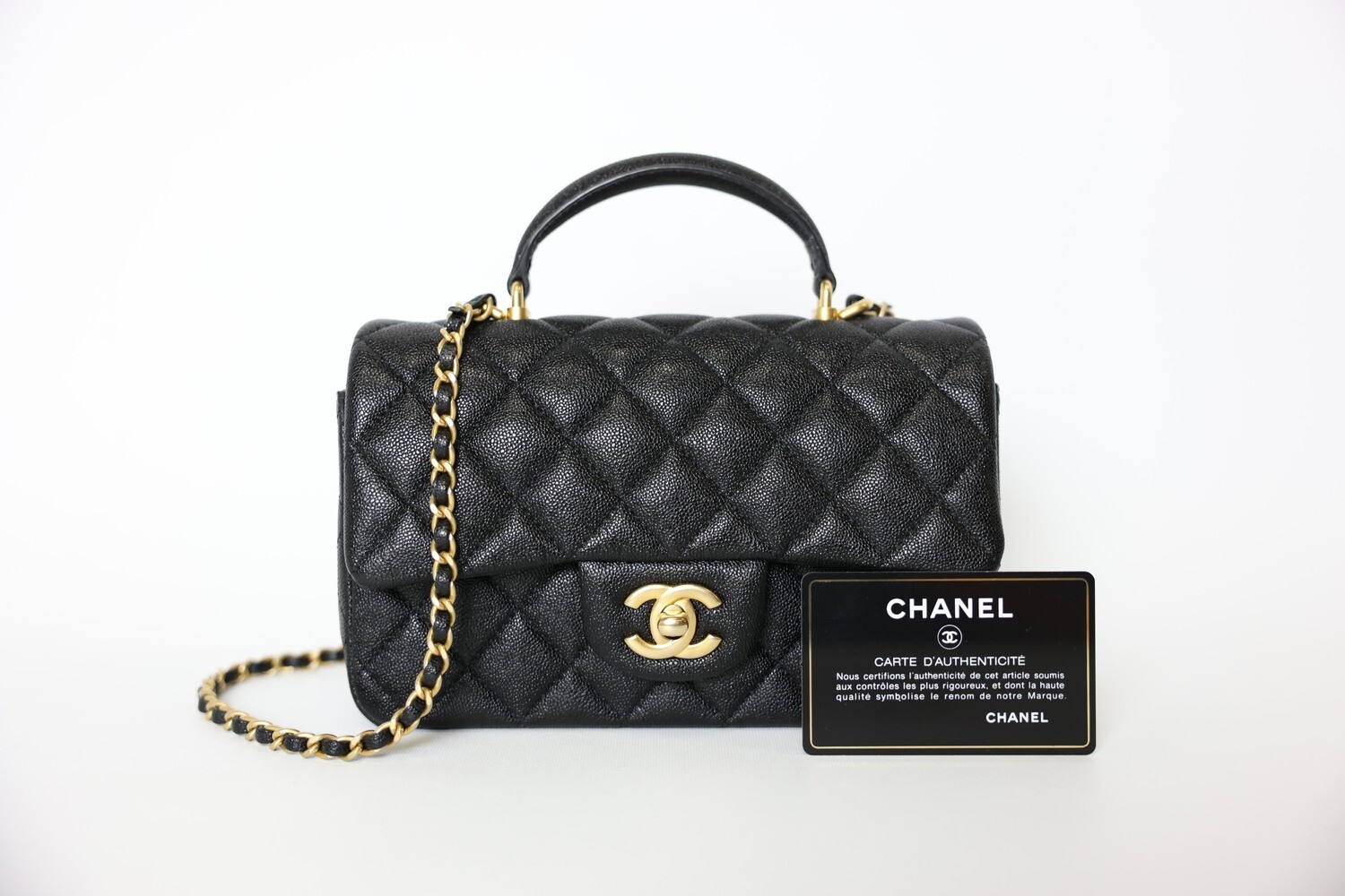 Chanel Mini Rectangular with Top Handle, Black Caviar with Gold ...