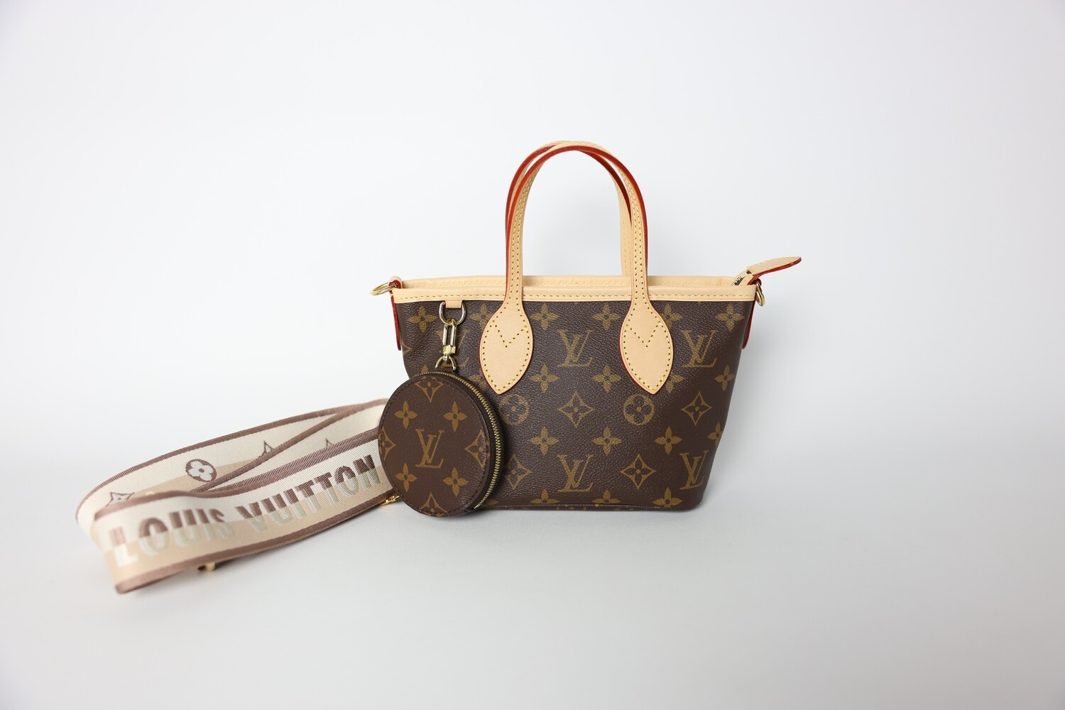 Louis Vuitton Neverfull BB, Monogram With Beige Canvas Strap, New In Dustbag CMA001