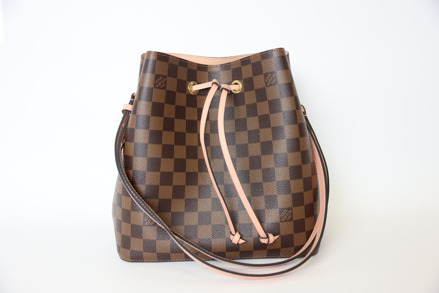 Louis Vuitton NeoNoe MM, Damier Ebene With Pink, Preowned In Box WA001