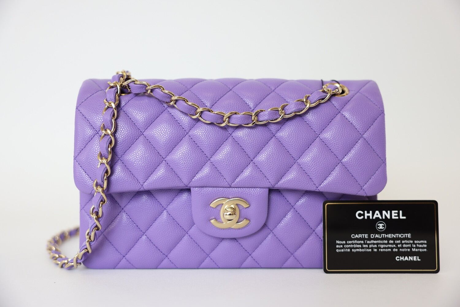 Chanel Classic Double Flap Small, Purple Caviar Leather With Gold Hardware, New In Box WA001