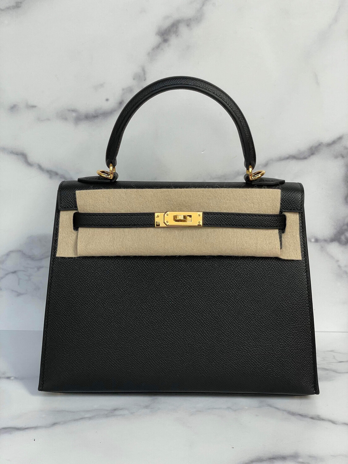 Preorder Hermes Kelly 25 Sellier Black Epsom Leather, Gold Hardware, New In Box (B Stamp/2023) With Insured Next Day Shipping