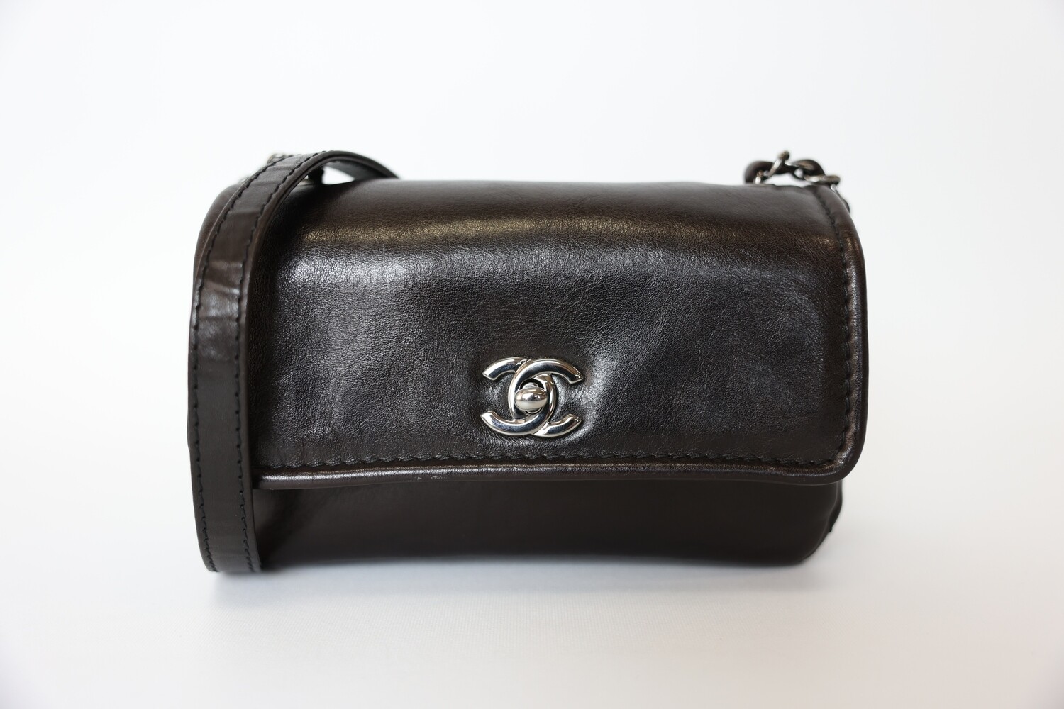 Chanel Seasonal Mini Flap, Brown Leather with Silver Hardware, Preowned in Dustbag WA001