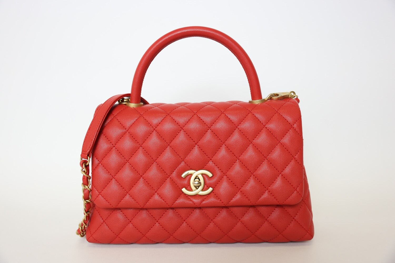 Chanel Coco Handle Small, Red Caviar with Gold Hardware, Preowned in Dustbag WA001