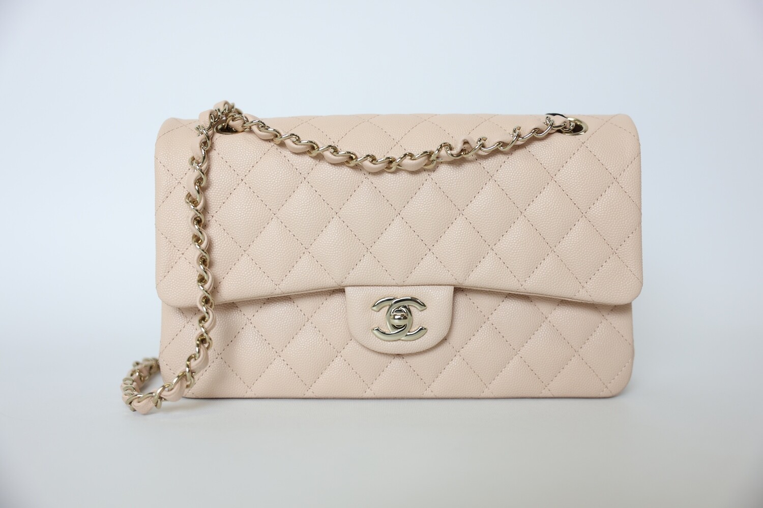 Chanel Classic Medium Double Flap, 22C Beige Caviar Leather, Gold Hardware, New in Box MA001