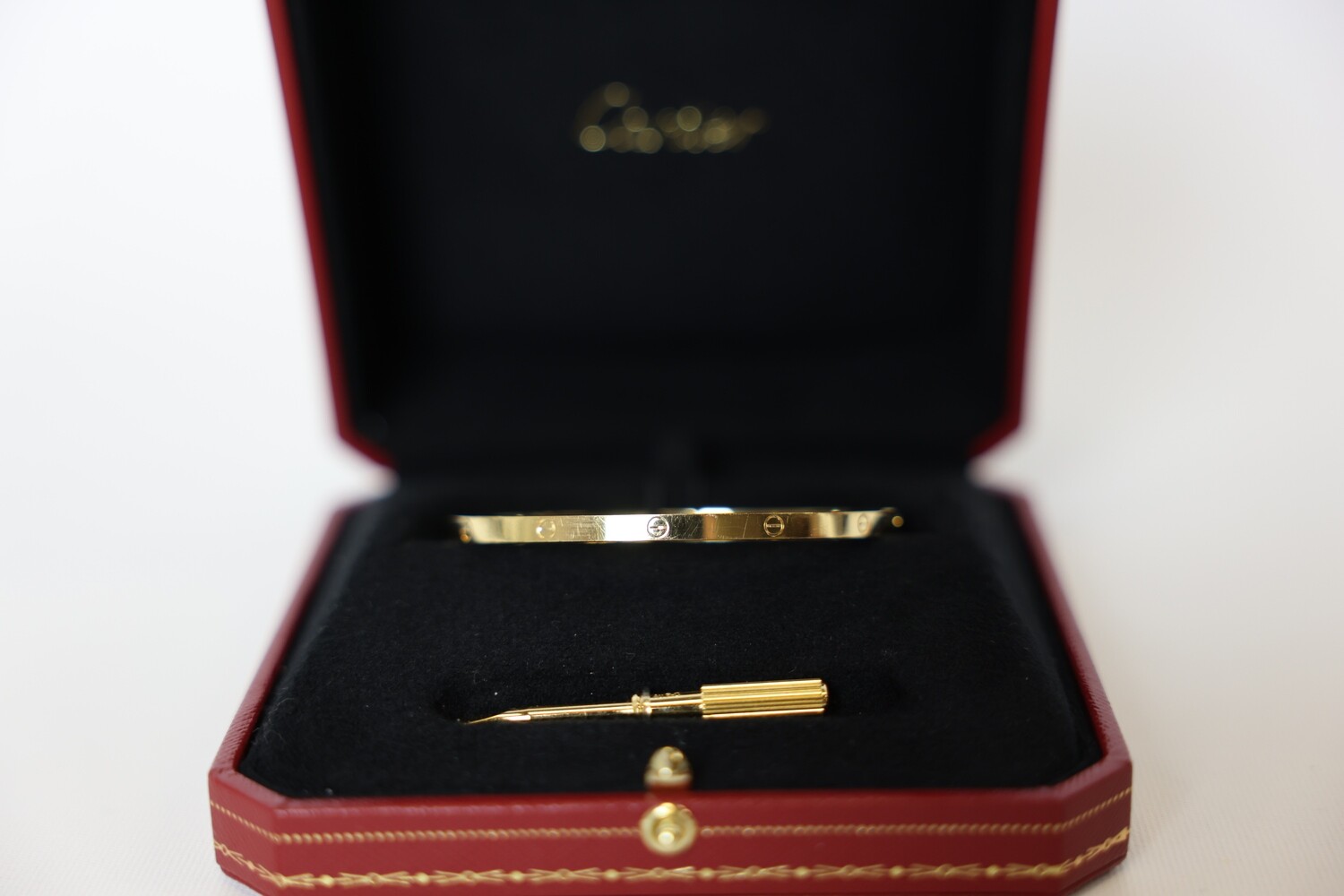 Cartier Love Bracelet Small, Size 19 Yellow Gold Preowned In Box WA001