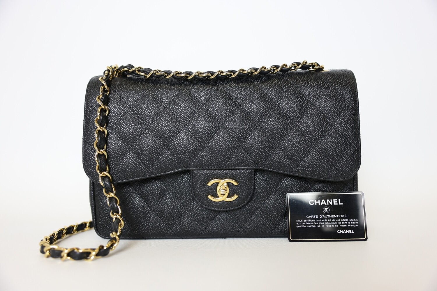 Chanel jumbo black caviar gold hardware sale