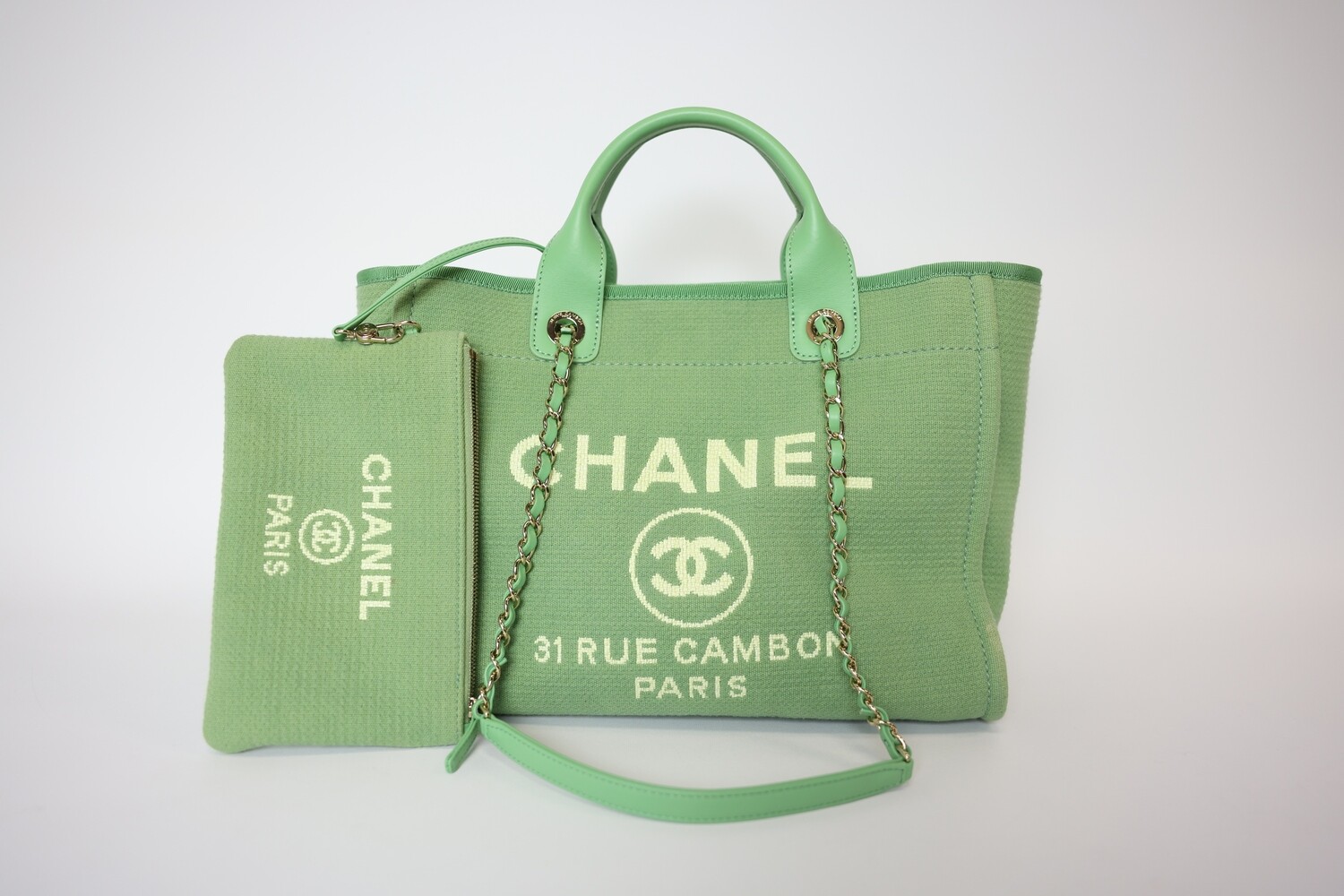 Chanel Deauville Small Green With Silver Hardware Preowned In Dustbag WA001