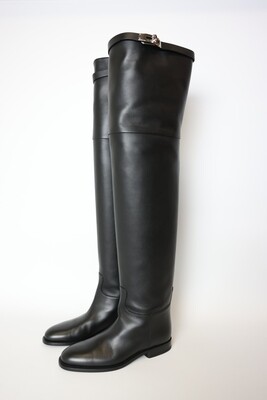 Hermes Over The Knee Boots, Black with Palladium, Size 38, New in Box WA001
